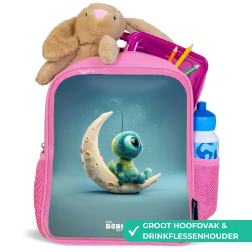 Dromerig Wezentje op de Maan Kinderrugzak - Roze middel -inhoud_NL