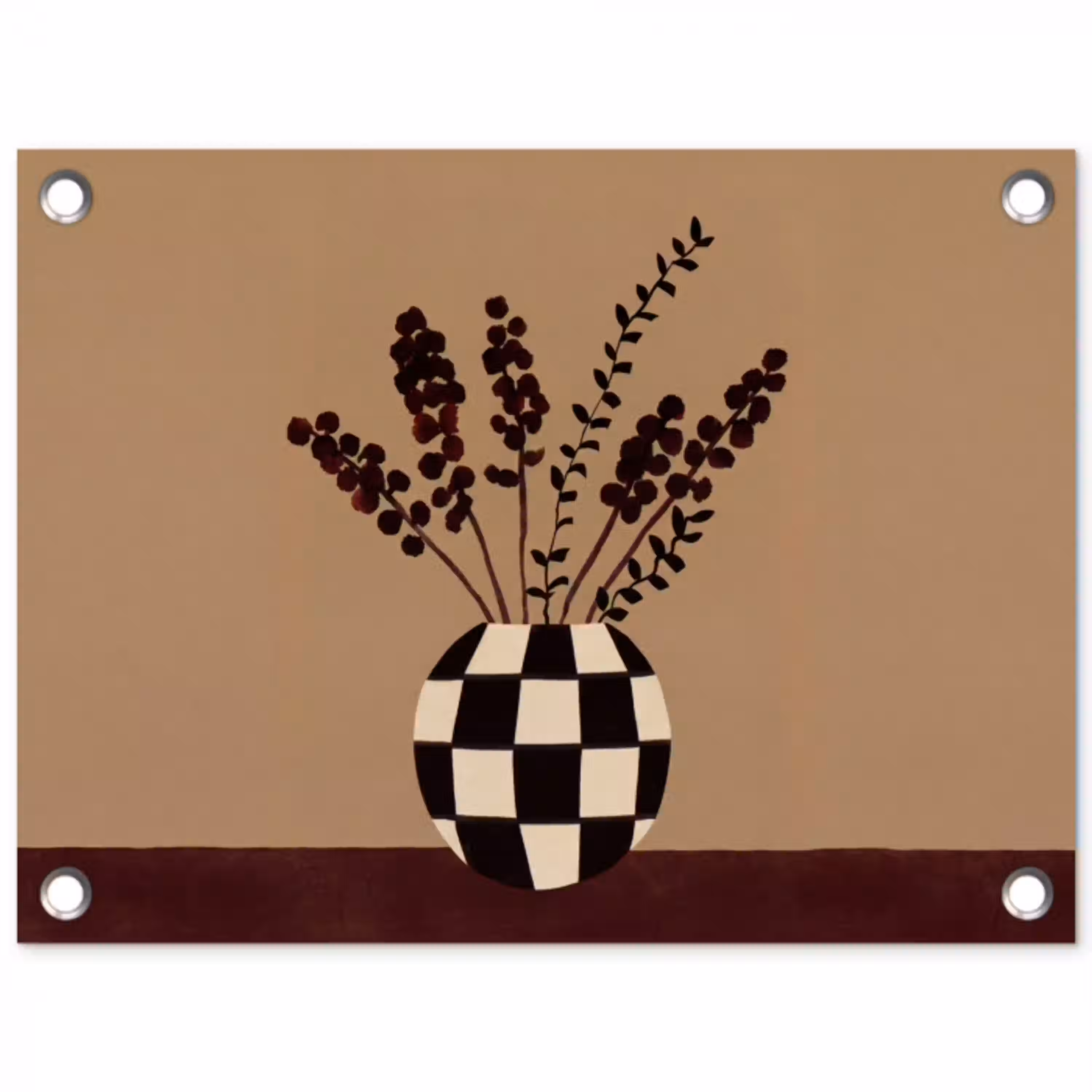 Minimalistisch - Vaas - Bloemen - Bruin tuinposter los doek klein -3d