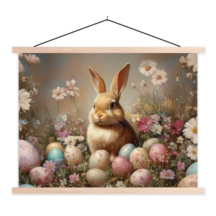 Paashaas - Lente - Paaseieren textielposter latten blank klein -3d