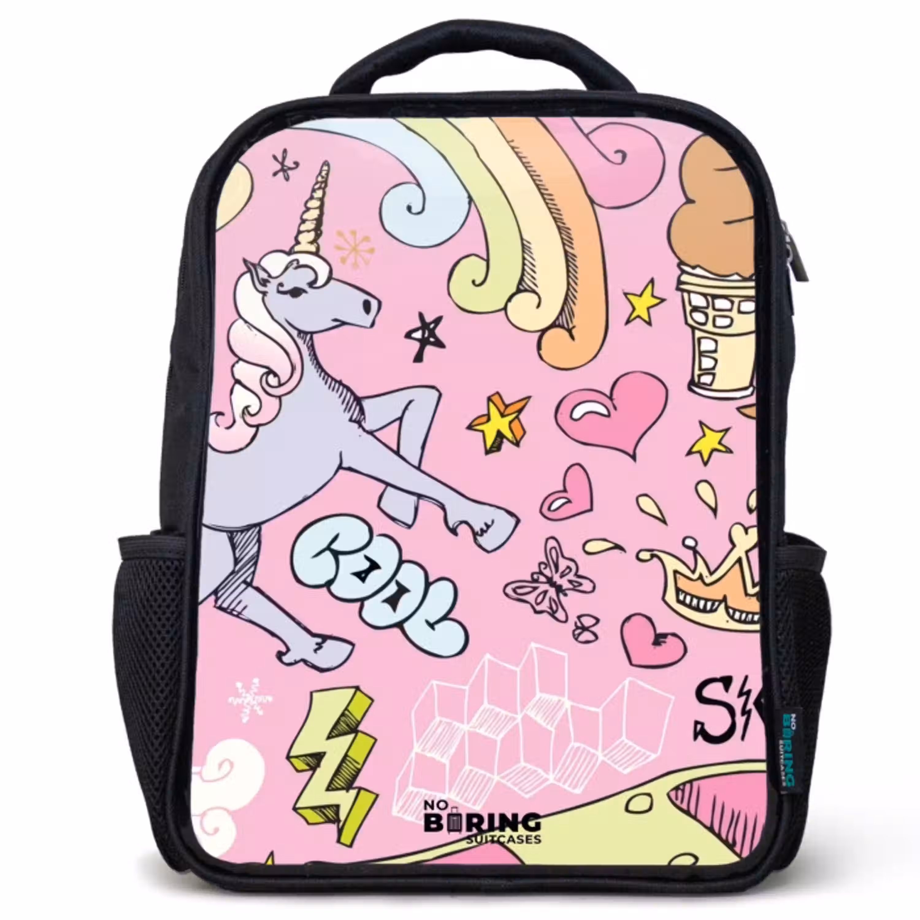Unicorn doodles Rugzak - Zwart middel -3d