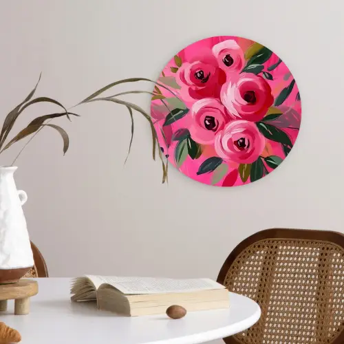 Bloemen - Verf - Roze Wandcirkel plexiglas klein -sfeer4