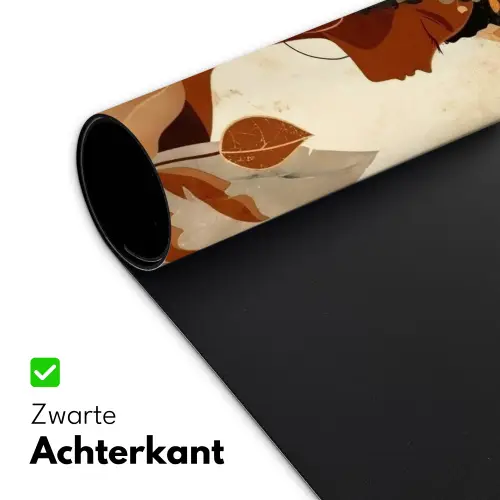 Vrouw - Krullen - Bloemen - Beige Muismat XXL klein -sfeer2
