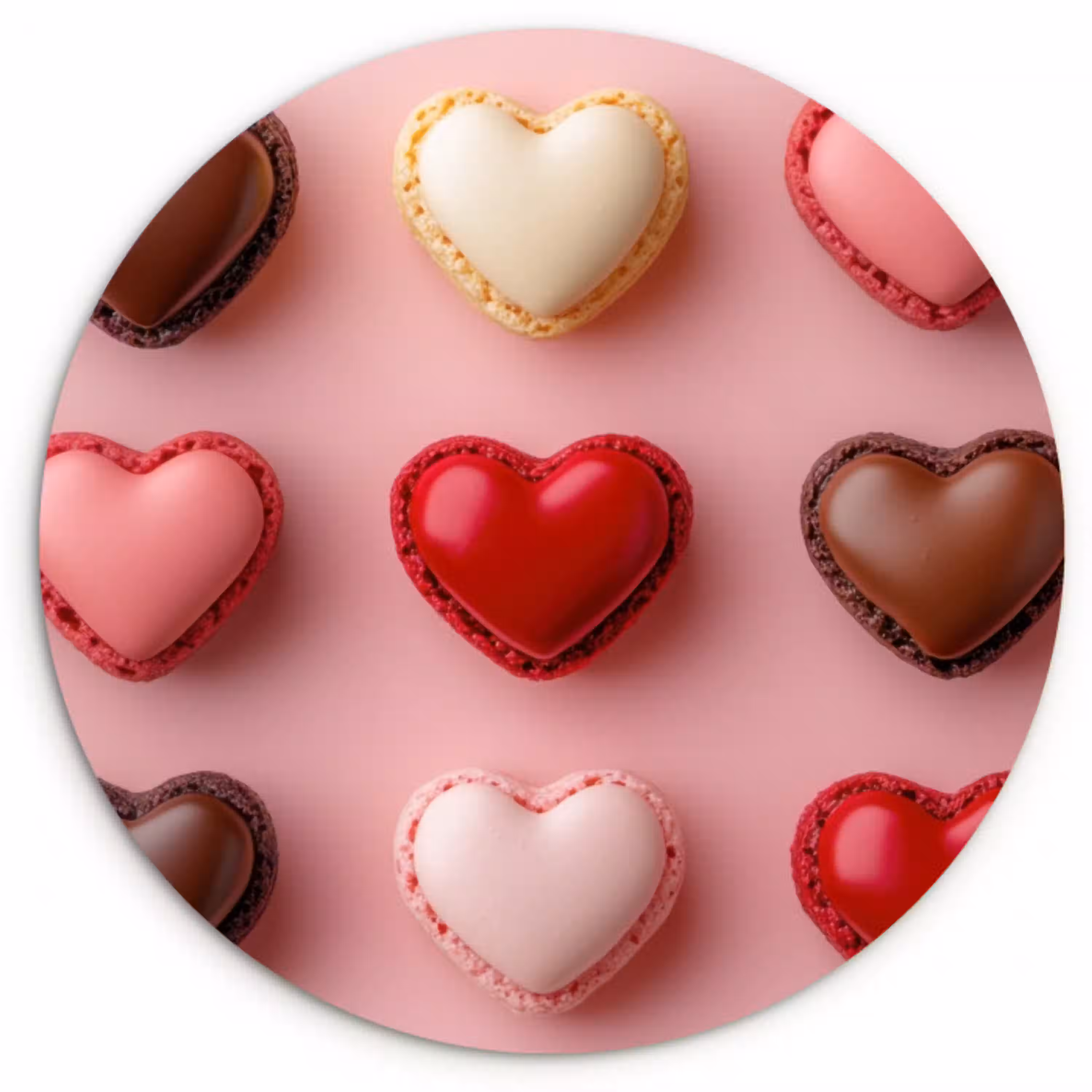 Macarons - Hartjes - Kleurrijk - Roze Wandcirkel plexiglas klein -3d