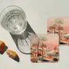 Roze landschap - Palmen - Water onderzetter kurk middel -sfeer4