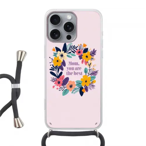 Bloemenkrans - Kleurrijk - Moeder Hoesje iPhone 16 Pro Max met koord klein -3d