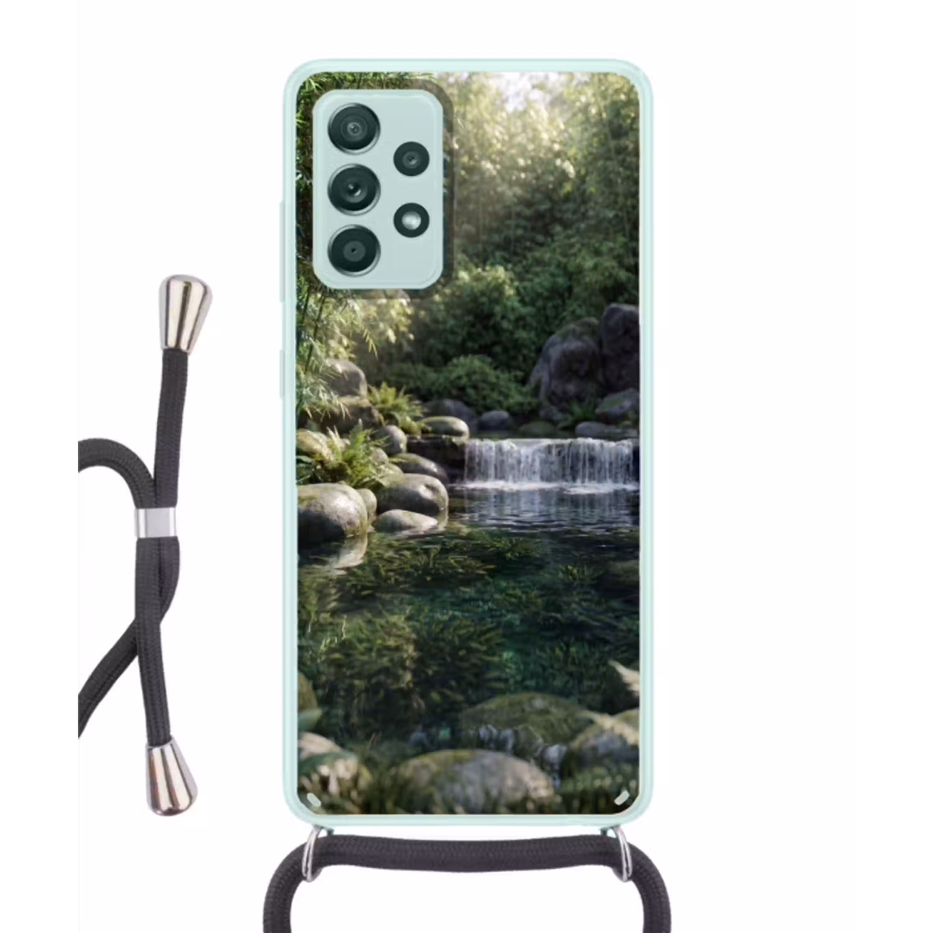 Beek - Waterval - Natuur - Groen Hoesje Samsung Galaxy A52 met koord klein -3d