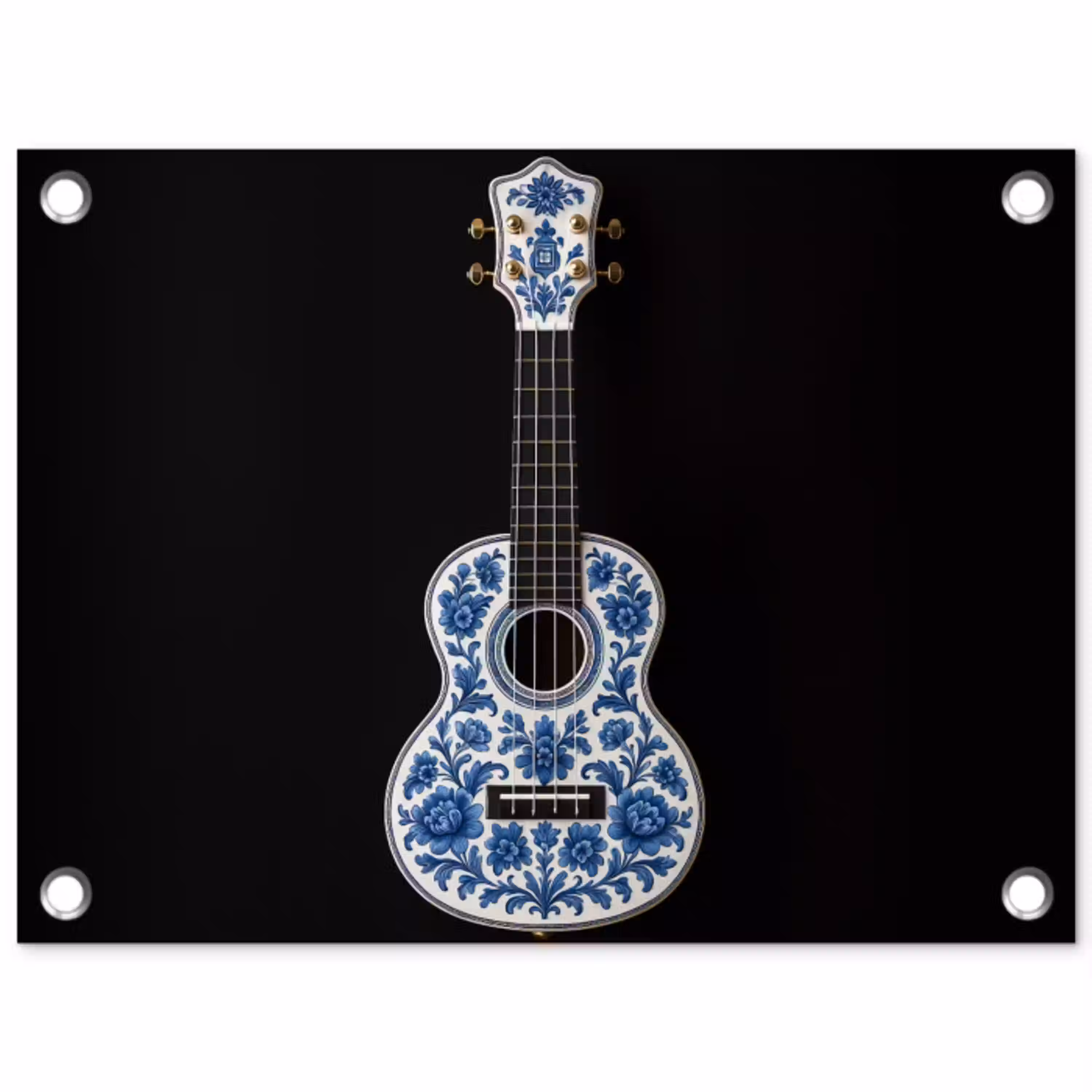 Ukelele - Delfts - Blauw - Muziek tuinposter los doek klein -3d