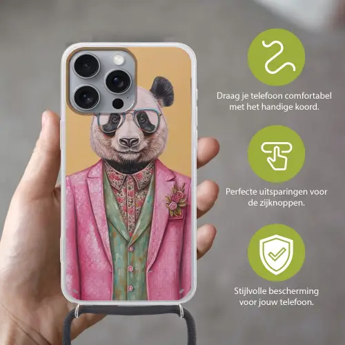 Panda - Pak - Zonnebril - Blauw Hoesje iPhone 16 Pro Max met koord klein -sfeer2_NL