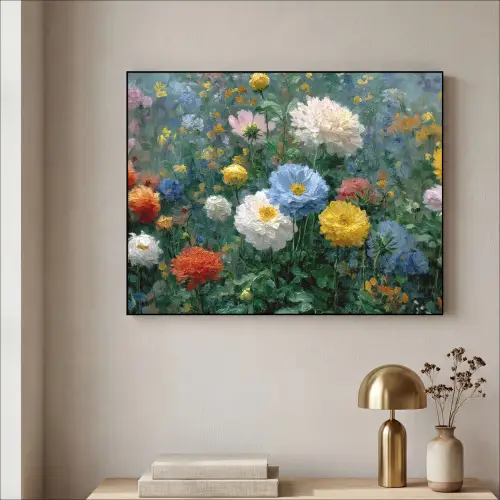 Close-up - Veld - Bloemen - Kleurrijk Textielframe zwart klein -sfeer2