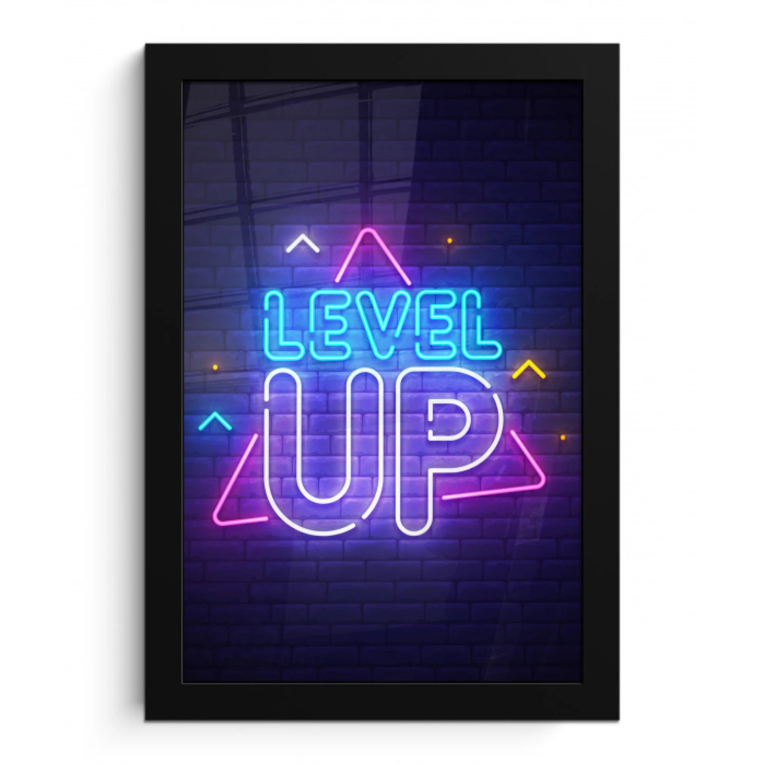 Gaming - Neon - Level Up - Quotes - Gamen fotolijst zwart zonder passe partout klein -3d