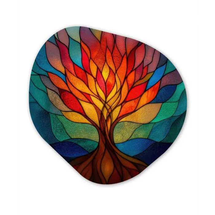 Sierglas - Boom - Rood - Vlakken Wandcirkel Organisch Forex 3mm klein -3d