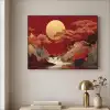 Volle maan - Landschap - Waterval Textielframe zwart klein -sfeer2