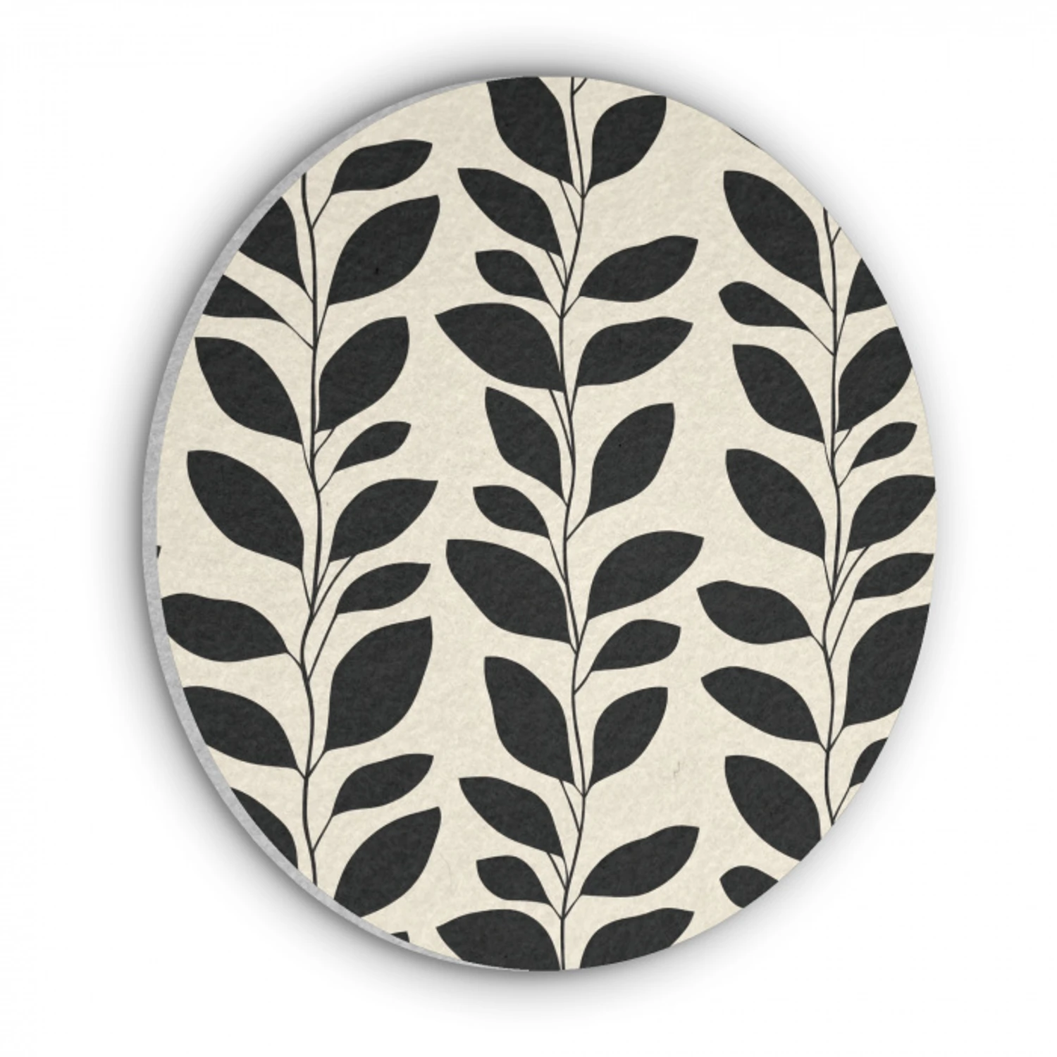 Botanisch - Dessin - Zwart - Beige Akoestische PET Vilt - Rond klein 838 -3d
