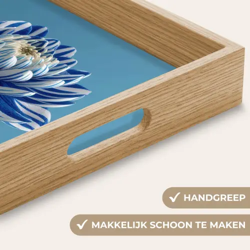 Bloem - Blauw - Bloemblaadjes - Streepjes Dienblad Rechthoek middel -USP_HandgreepNL