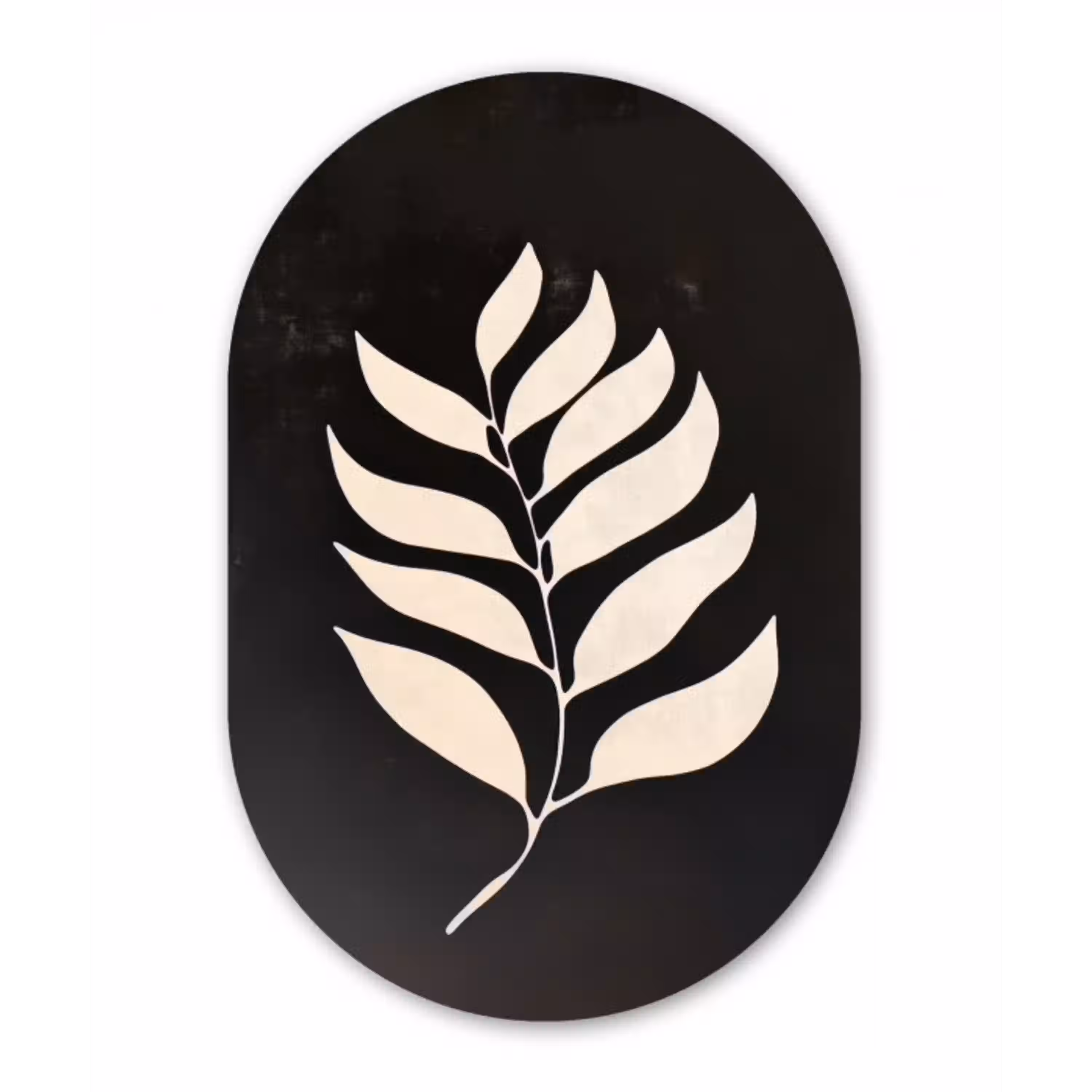 Blad - Wit - Minimalistisch Wandcirkel Ovaal Glas middel -3d