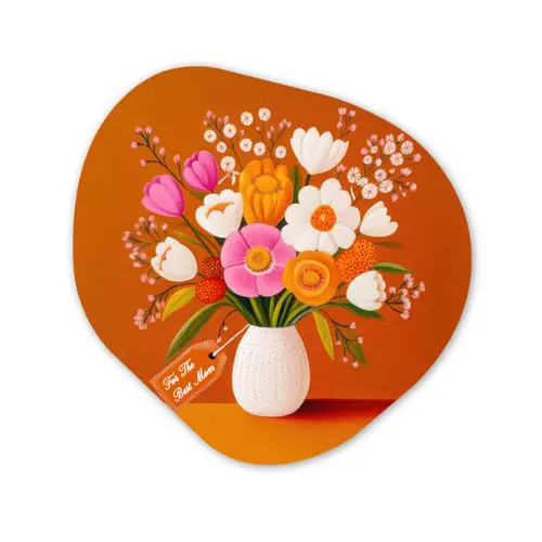 Vaas - Bloemen - Oranje Wandcirkel Organisch Aluminium middel -3d