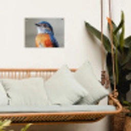 Kleurrijk - Vogeltje - Veren - Blauw tuinposter los doek klein -sfeer7