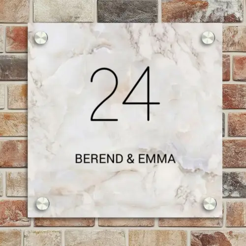 Beige marmer - Klassiek Naambord Vierkant klein -sfeer2