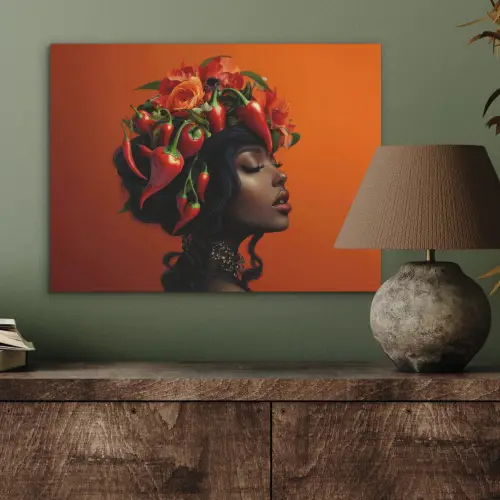 Vrouw - Chilipepers - Pepers - Bloemen PET vilt klein -sfeer2