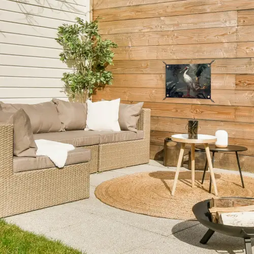 Lepelaar - Tropisch - Wit - Bladeren tuinposter los doek klein -sfeer4