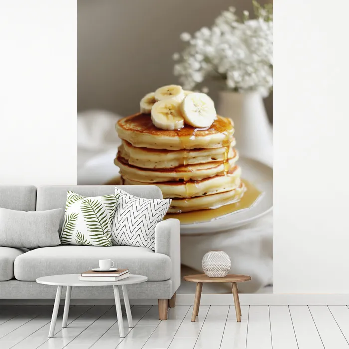 Pannenkoeken - Banaan - Siroop - Wit - Beige fotobehang vinyl groot -woonkamer