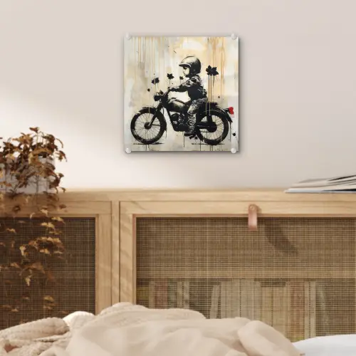 Vintage - Street art - Motor - Jongen - Graffiti - Zwart - Banksy plexiglas 5mm klein -sfeer4