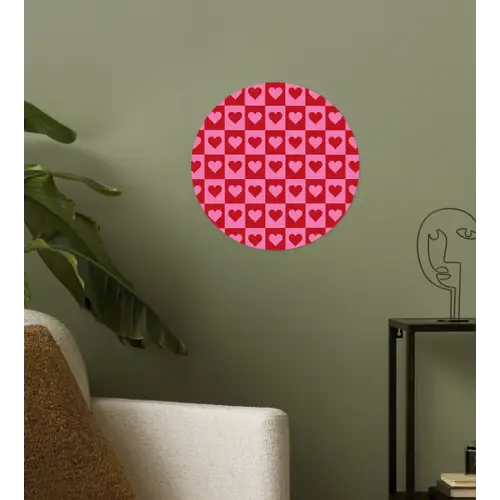 Rood - Roze - Schaakbord - Valentijn Wandcirkel behangsticker klein -sfeer2