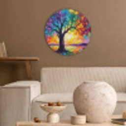 Boom - Landschap - Natuur - Abstract - Kleurrijk Akoestische PET Vilt - Rond klein -sfeer1