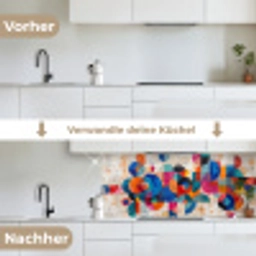 Kunst - Geometrisch - Abstract - Kleurrijk keuken achterwand 2 middel -voor-na_DE