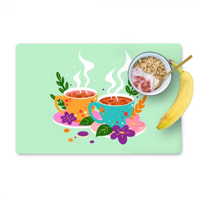 Thee - Illustratie - Kopjes - Bloemen Placemat vinyl groot -zzzproduct_Kitchenyeah-website