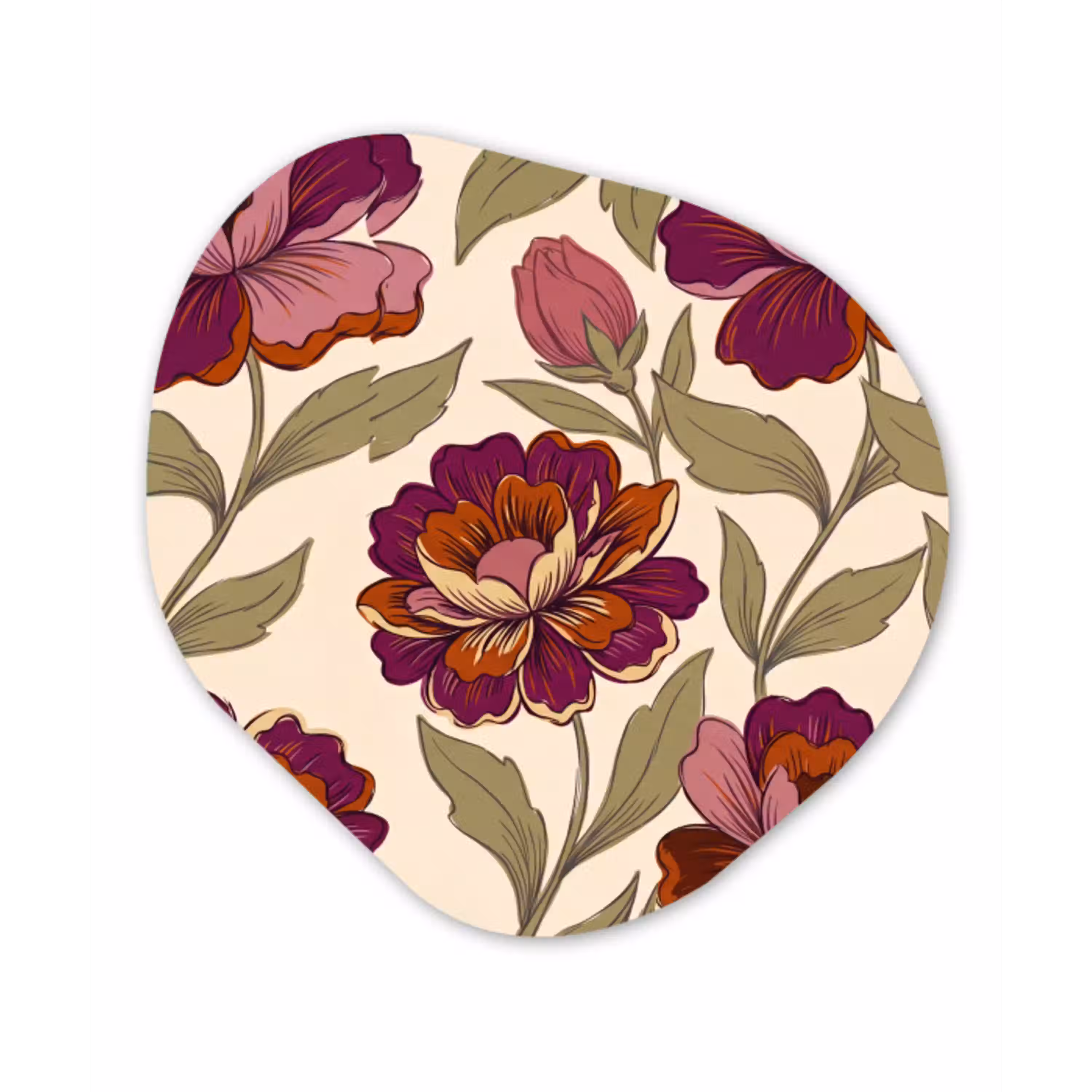 Bloemen - Patroon - Natuur - Modern - Paars Wandcirkel Organisch Aluminium middel -3d