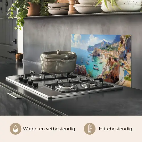 Kustdorp - Schilderij - Rotsen - Boten keuken achterwand spatscherm klein -usp_NL