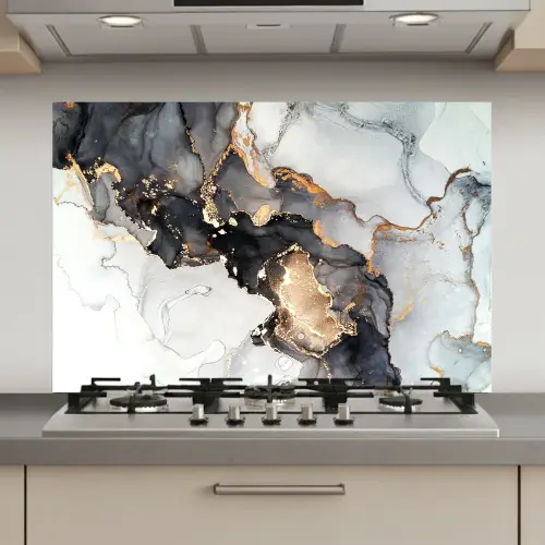 Marmer - Goud - Abstract - Zwart Wit - Luxe keuken achterwand spatscherm klein -3d_website