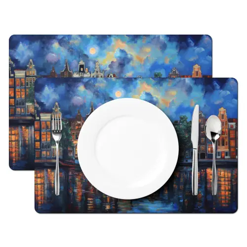 Grachten Amsterdam - Huizen - Stad - Kleurrijk Placemat vinyl groot -zzsfeer2_Kitchenyeah-website