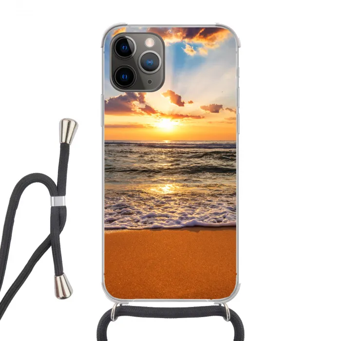 Strand - Zonsondergang - Zee - Wolken - Horizon Hoesje iPhone 12 Pro met koord klein -3d