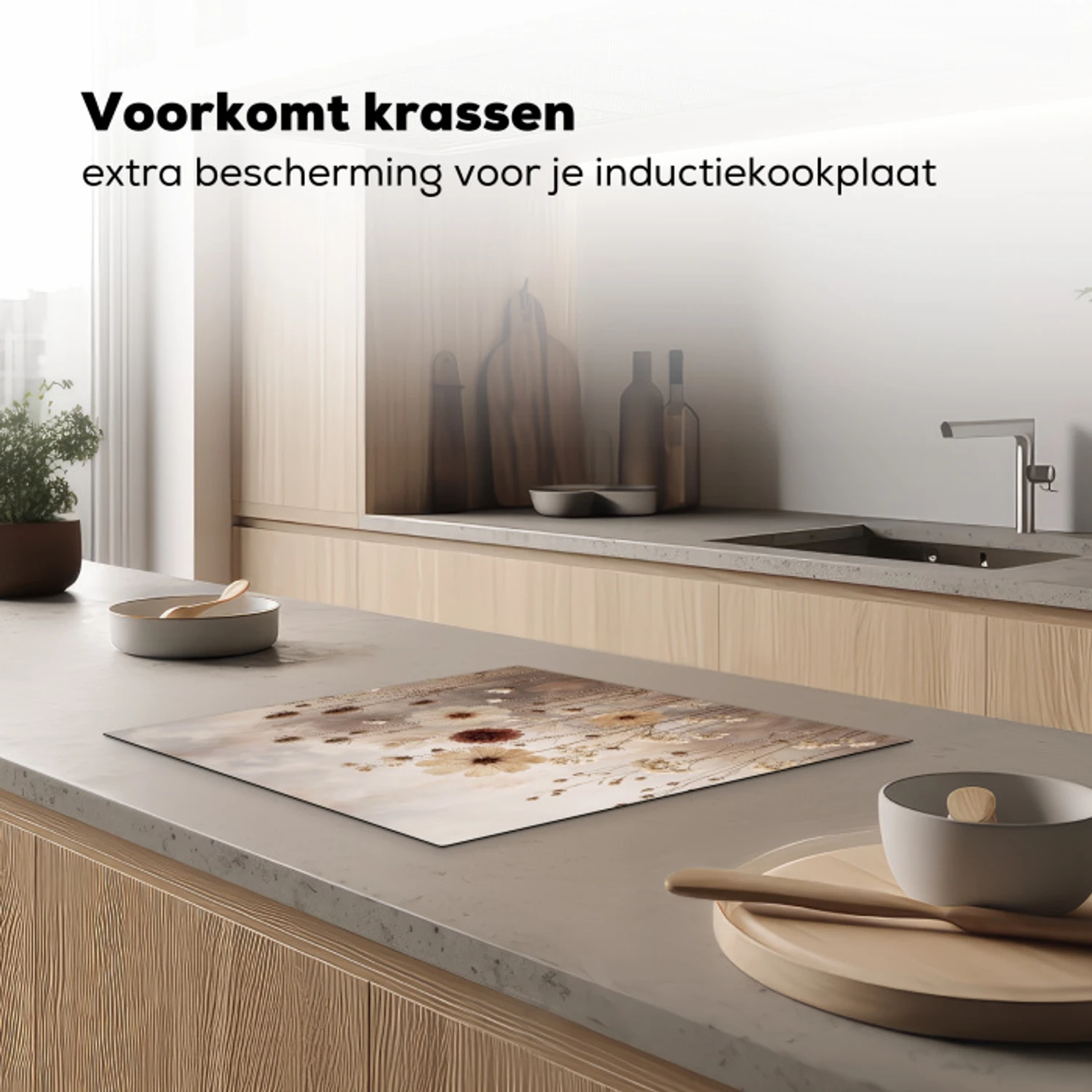 Wilde bloemen - Botanisch - Vintage - Natuur - Rustiek Inductie beschermer vinyl 3mm middel -sfeer1