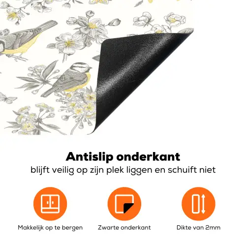 Birds - Flowers - Gray - Yellow Inductie beschermer vinyl 3mm klein 276 -zzzzzzz-td-onderkant