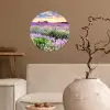 Lavendel - Bloemen - Zonsondergang - Paars - Weide Wandcirkel behangsticker klein -sfeer1