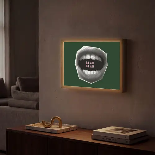 Mond - Groen - Illustratie - BLAH BLAH Light Box met batterij (Wandlamp) middel -sfeer1