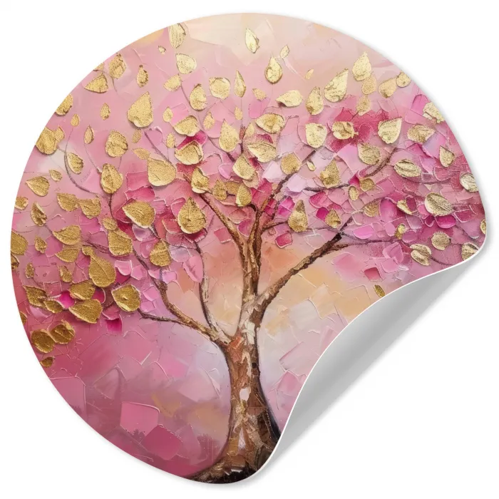 Boom - Roze - Goud - Modern Wandcirkel behangsticker klein -3d