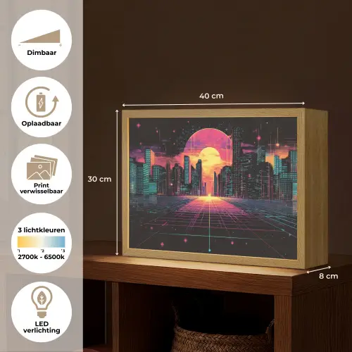 Stad - Gebouwen - Zon - Geel Light Box met batterij (Wandlamp) middel -USP_websiteoverzichtNL