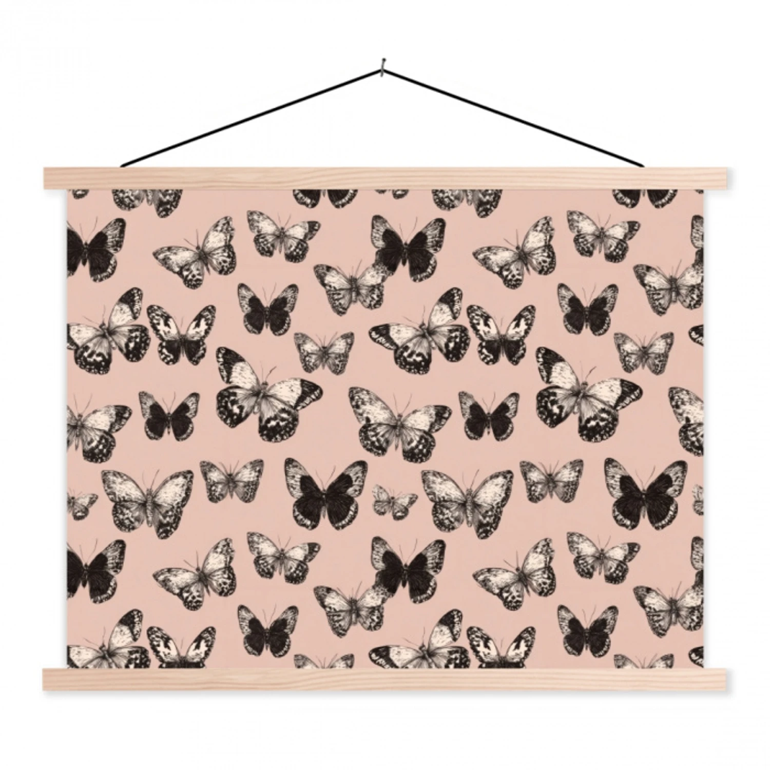 Tijdloos - Vlinders - Perzik textielposter latten blank klein 122 -3d