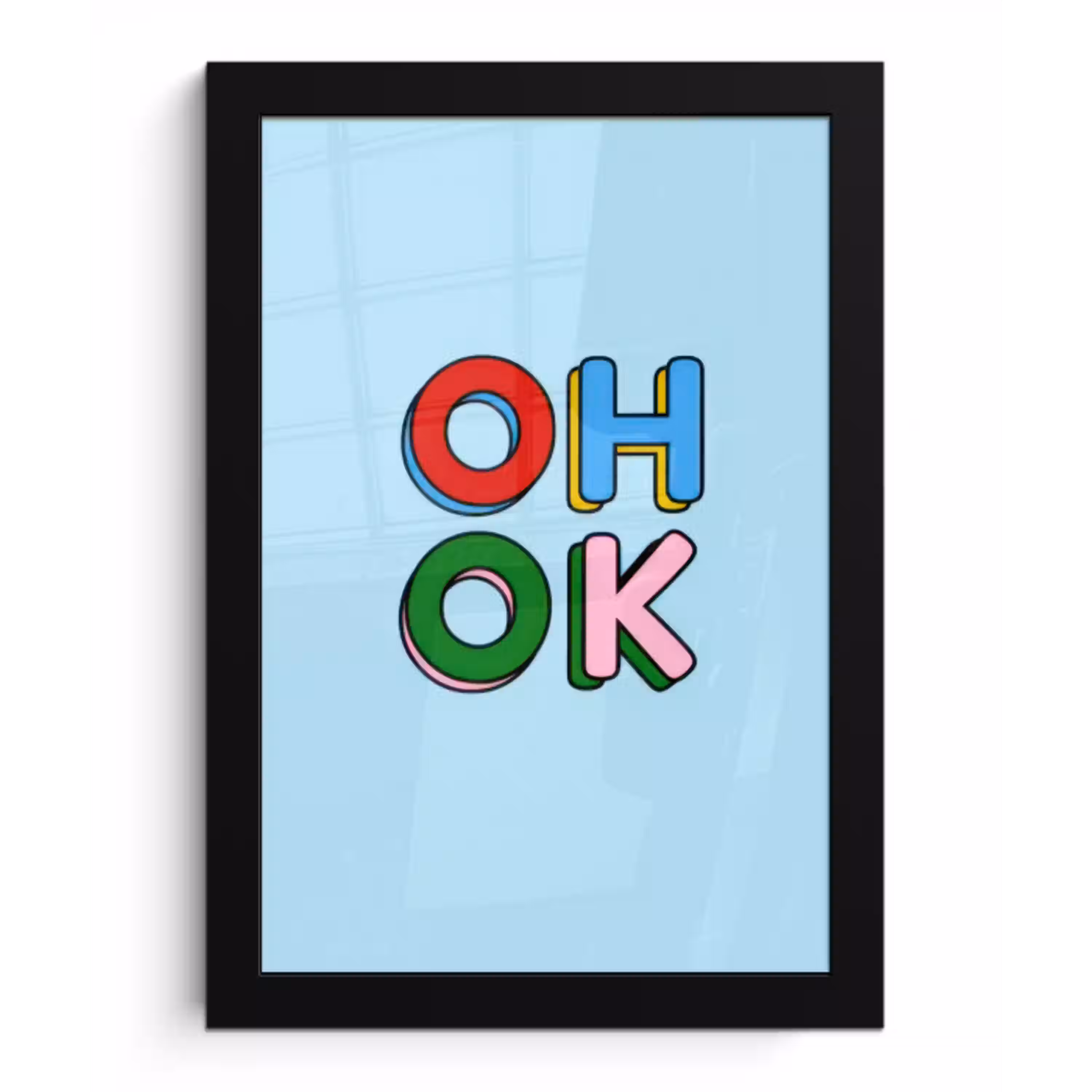 Oh ok - Blauw - Kleurrijk fotolijst zwart zonder passe partout klein -3d
