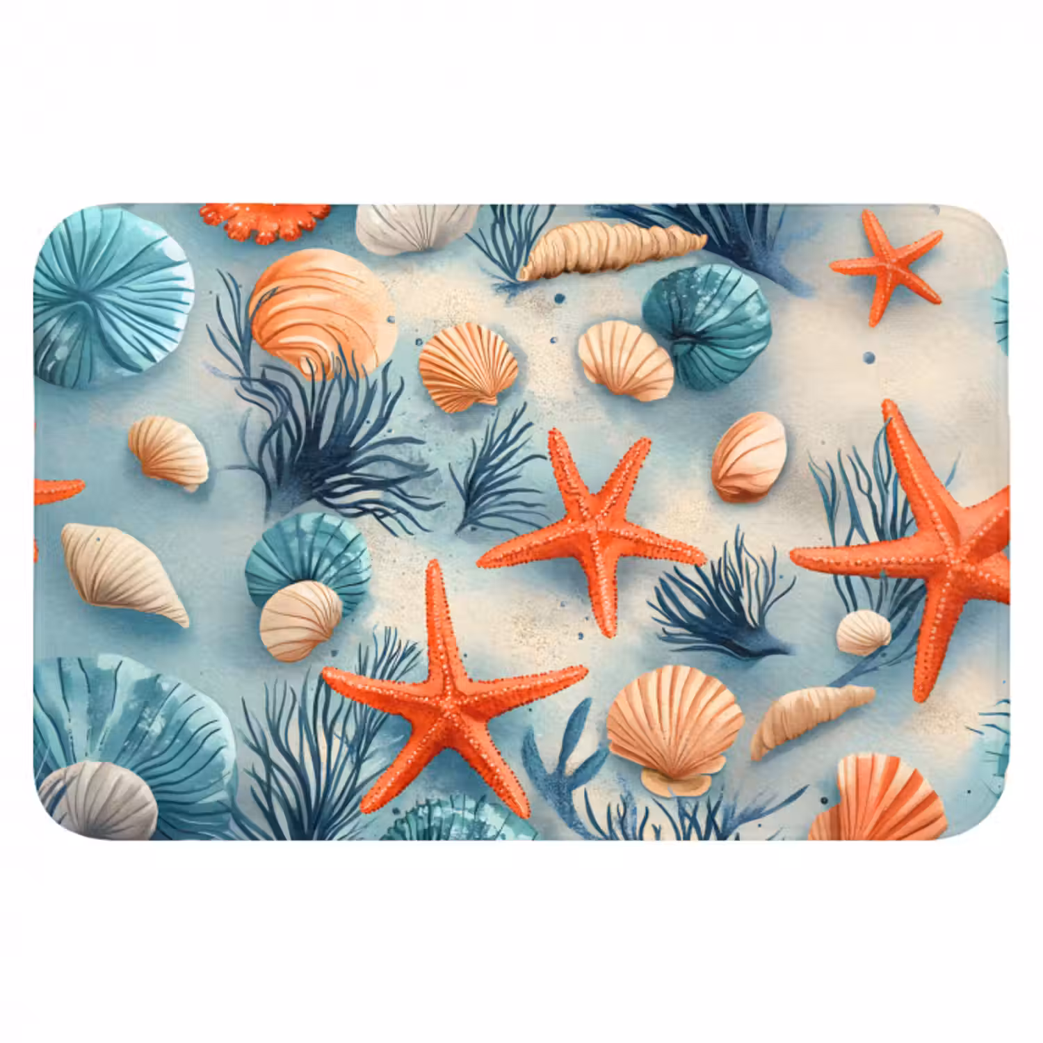 Badmat - Zeesterren - Schelpen - Illustratie - Zand