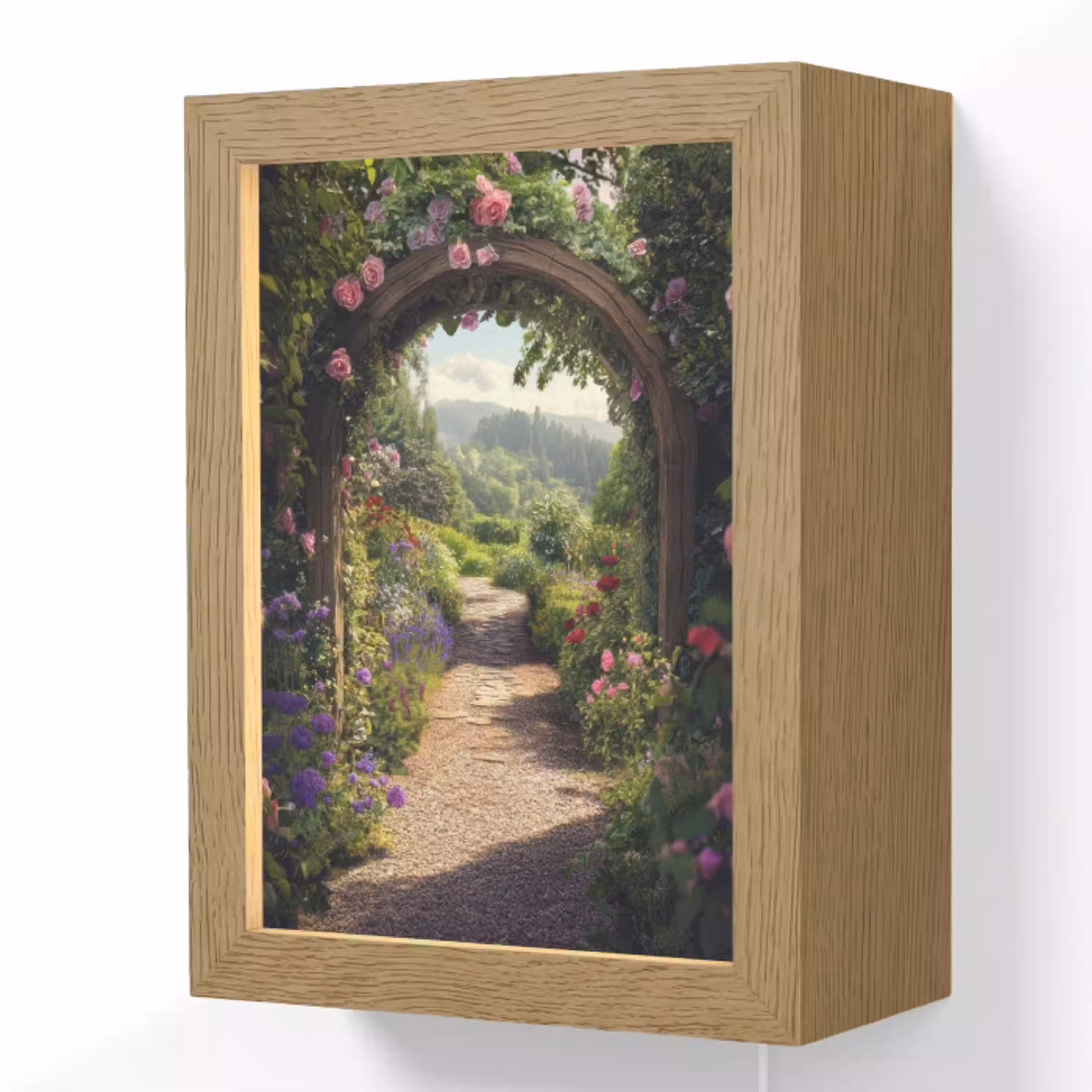 Doorkijk - Landschap - Bloemen - Rozenboog - Natuur Light Box met kabel (Wandlamp) klein -3d