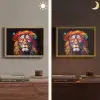 Graffiti - Leeuw - Bril - Zwart - Kleurrijk Light Box met batterij (Wandlamp) middel -sfeer3