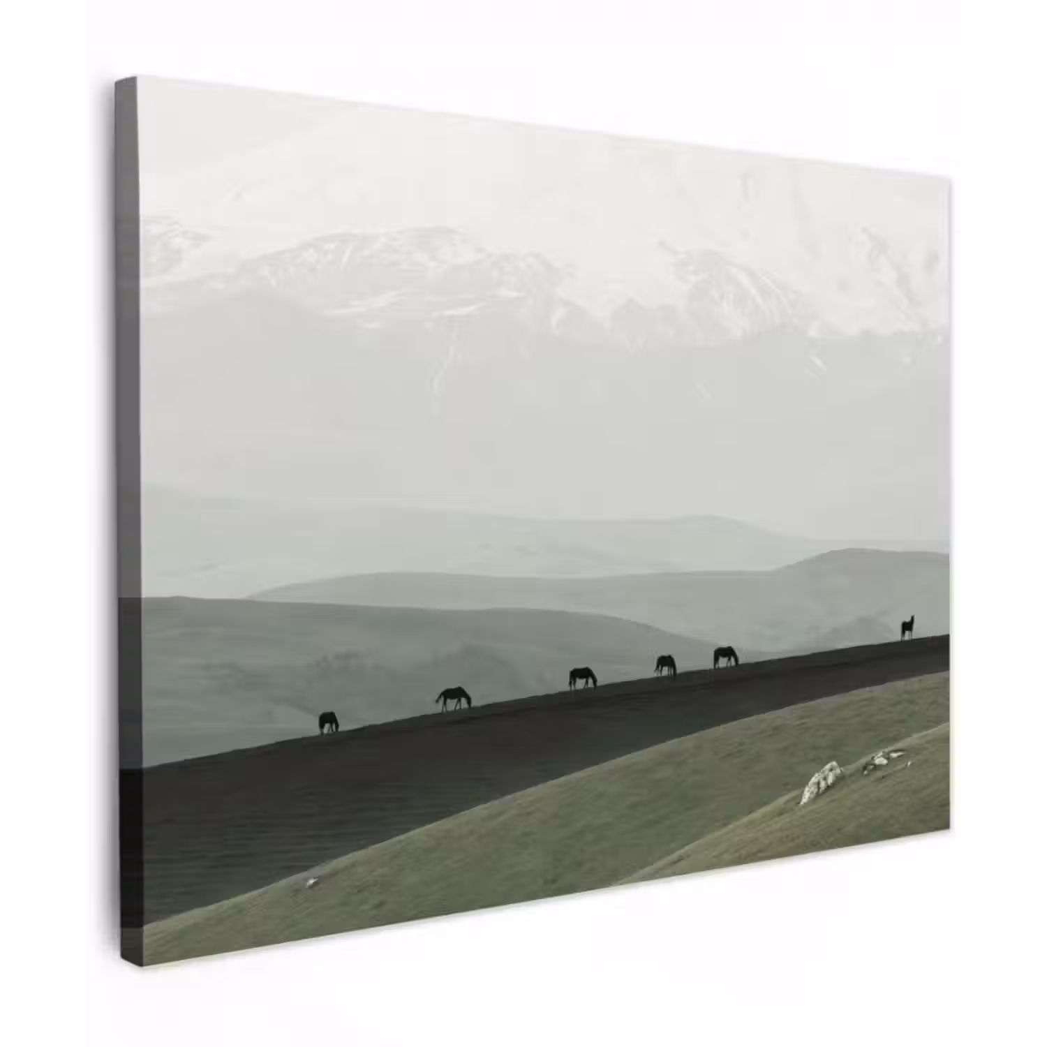 Leinwandbild - Grau - Berg - Pferde