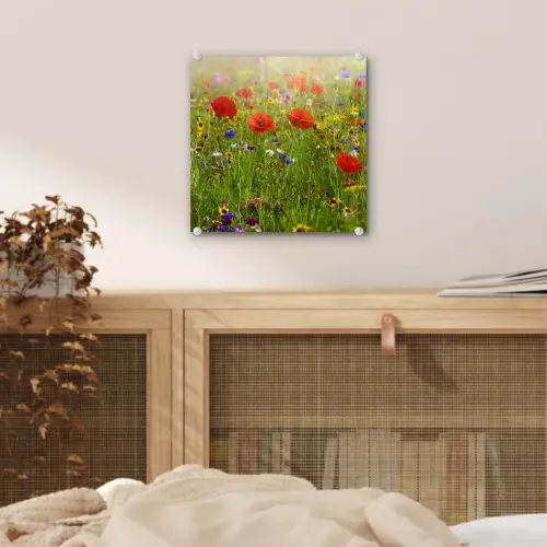 Lente - Bloemen - Rood - Klaproos - Gras - Groen plexiglas 5mm klein -sfeer4