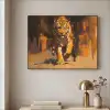 Tijger - Geschilderd - Oranje - Penseelstreken Textielframe - compleet frame klein -sfeer2