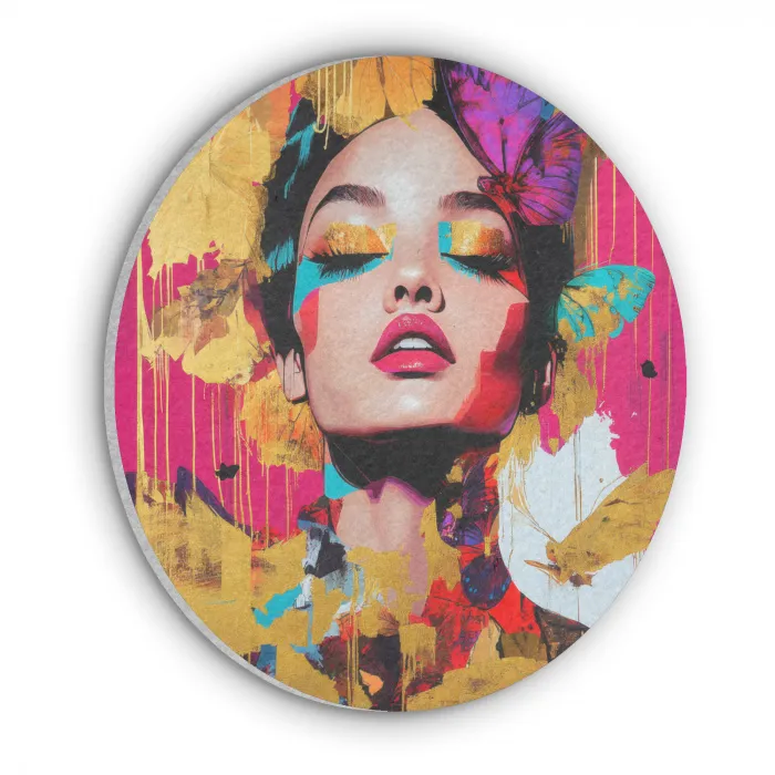 Vrouw - Abstract - Kleurrijk Akoestische PET Vilt - Rond klein -3d